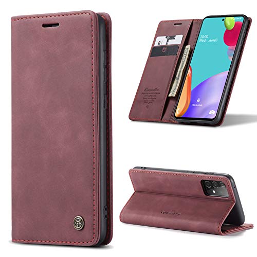 SmartLegend Schutzhülle für Samsung Galaxy A52 4G 5G/Samsung Galaxy A52S 5G, Leder, Premium-PU-Geldbörse, [Magnet] [Kartenfächer] [Standfunktion ] Schutzhülle mit Klappdeckel 6,5 Zoll – Weinrot von SmartLegend