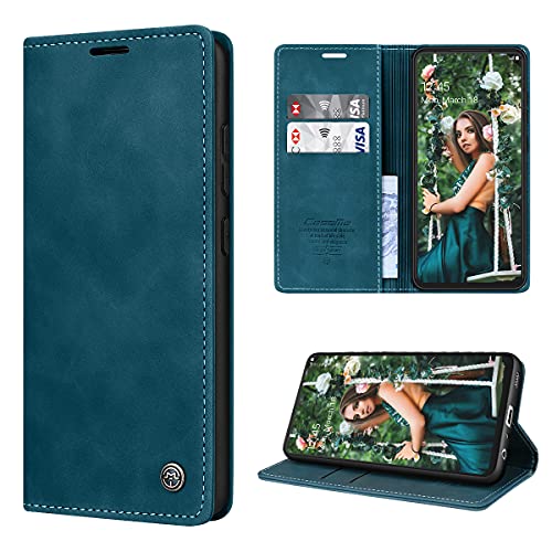SmartLegend Schutzhülle für Samsung Galaxy A72, PU-Leder, Brieftaschenformat, magnetisch, mit Standfunktion – Blau/Grün von SmartLegend