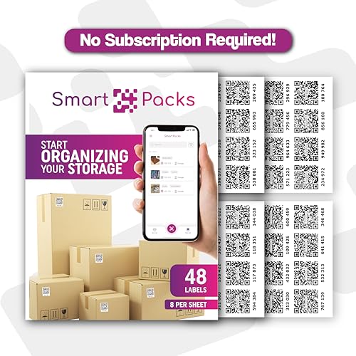 SmartPacks Smart Storage Labels - Premium QR Code Aufkleber mit App - Erweiterte Pack- und Track-Etiketten mit QR-Code für Inventar, Lagerung, Umzug - Intuitive App - 48 Aufkleber von SmartPacks