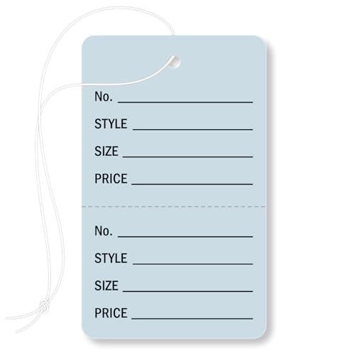 SmartSign 2-teilige perforierte Kleideranhänger mit vorbespannten weißen Baumwollschnüre, 7,3 x 4,4 cm, 13-Punkt-Karton, beschreibbar, Nr. / Stil / Größe / Preis, beschichtete Oberfläche, Hellblau von SmartSign