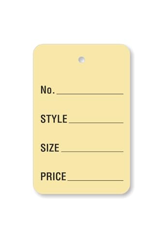 SmartSign Buff-Kleidungsanhänger, 4,8 x 3,2 cm, 12-Punkt-Karton-Etiketten für Preise, Waren, Kleidung, beschreibbar, vorgedruckte Felder – Nummer, Stil, Größe, Preis, abgerundete Ecken, 1000 Stück von SmartSign