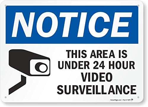 SmartSign - U1-1002-NP_14x10 Hinweis – Dieser Bereich ist unter 24 Stunden Videoüberwachung Schild von | 25,4 x 35,6 cm Kunststoff SmartSign - U1-1002-NP_14x10 Hinweis – Dieser Bereich ist unter 24 Stunden Videoüberwachung Schild von | 25,4 x 35,6 cm Kunststoff von SmartSign