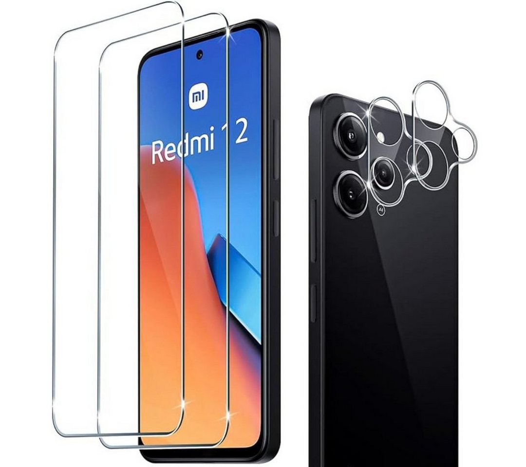 SmartUP Displayschutzglas 2X Schutzglas für Xiaomi Redmi 12 4G / 5G Panzerfolie Display Kamera, Displayschutzglas von SmartUP