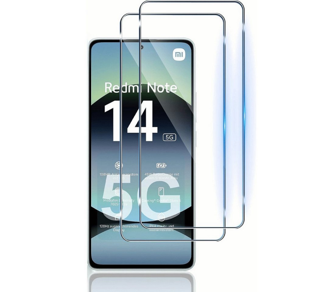 SmartUP Displayschutzglas für Xiaomi Redmi Note 14 5G Panzerfolie Glas Display Schutz Full 9H für Für Xiaomi Redmi Note 14 5G, kompletter Rundumschutz von SmartUP