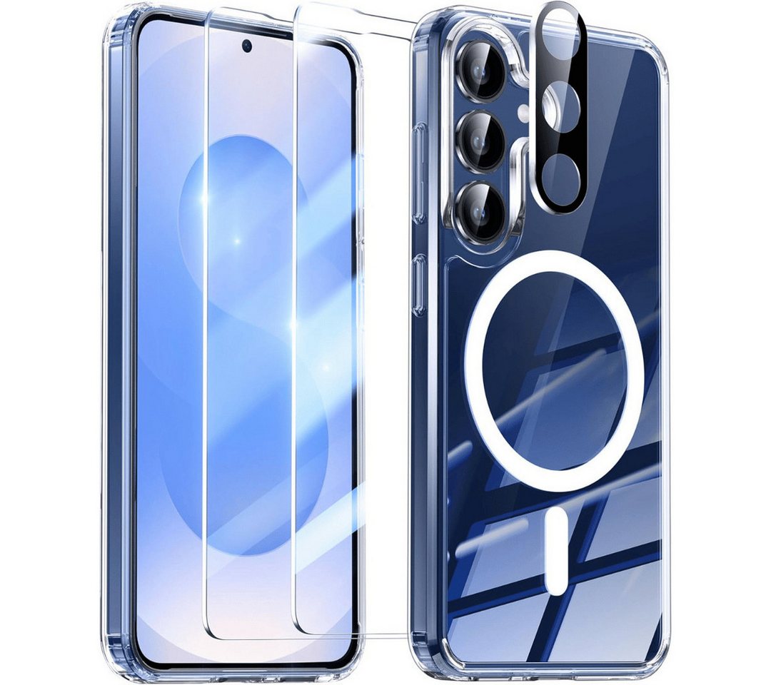 SmartUP Smartphone-Hülle 4in1 für Samsung Galaxy S25 2X Schutzglas 1X Kameraschutz Full Case 9H 6,2 Zoll, kompletter Rundumschutz von SmartUP