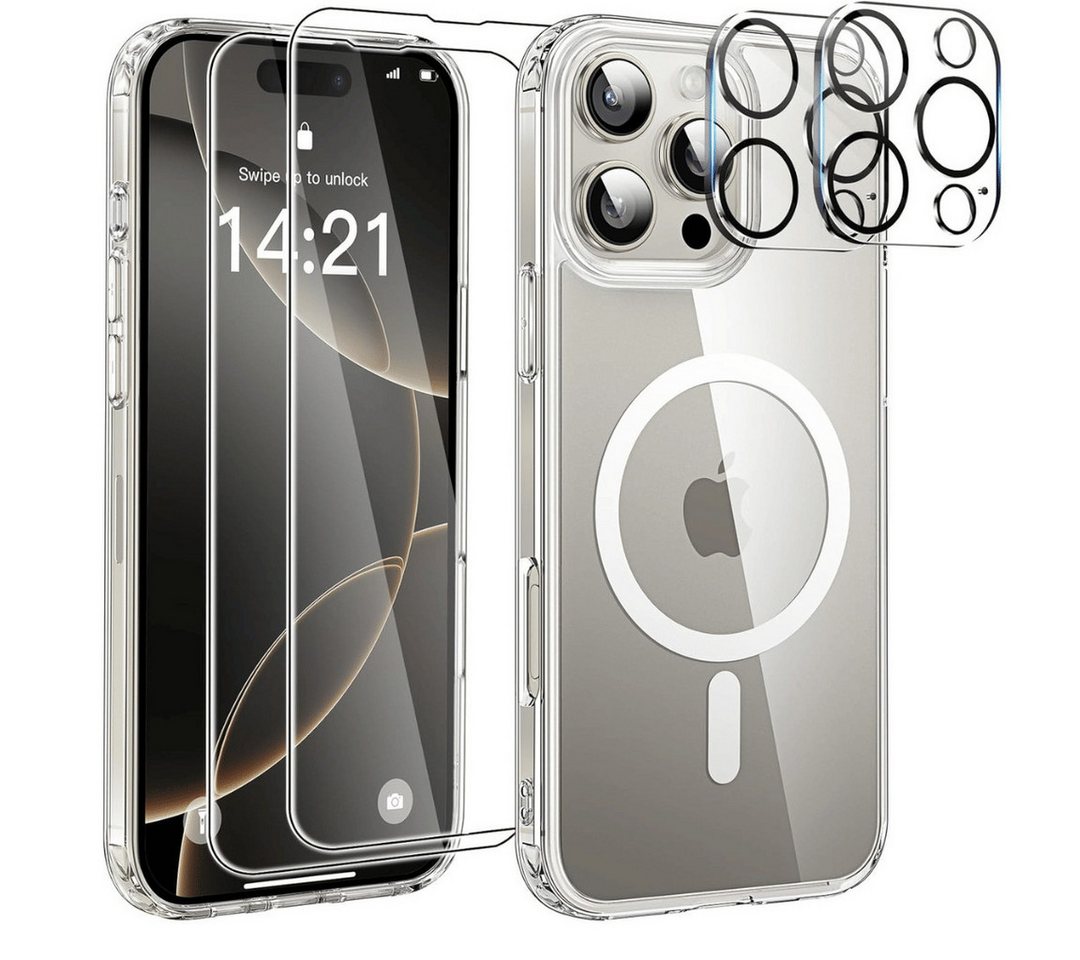SmartUP Smartphone-Hülle 5in1 für Iphone 16 Pro Max MagSafe 2X Schutzglas 2X Kameraschutz Case 6,9 Zoll, kompletter Rundumschutz von SmartUP