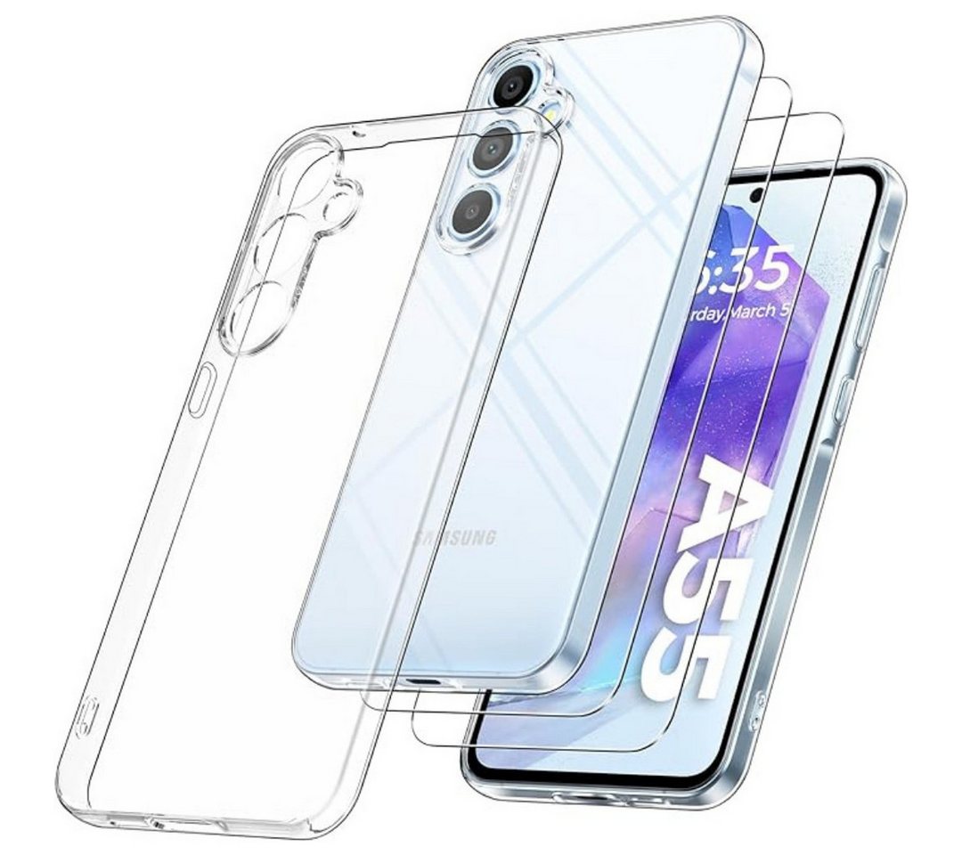 SmartUP Smartphone-Hülle Hülle + 2X Schutzglas für Samsung Galaxy A55 5G Panzerfolie Case 9H, Rundumschutz, Displayschutz von SmartUP