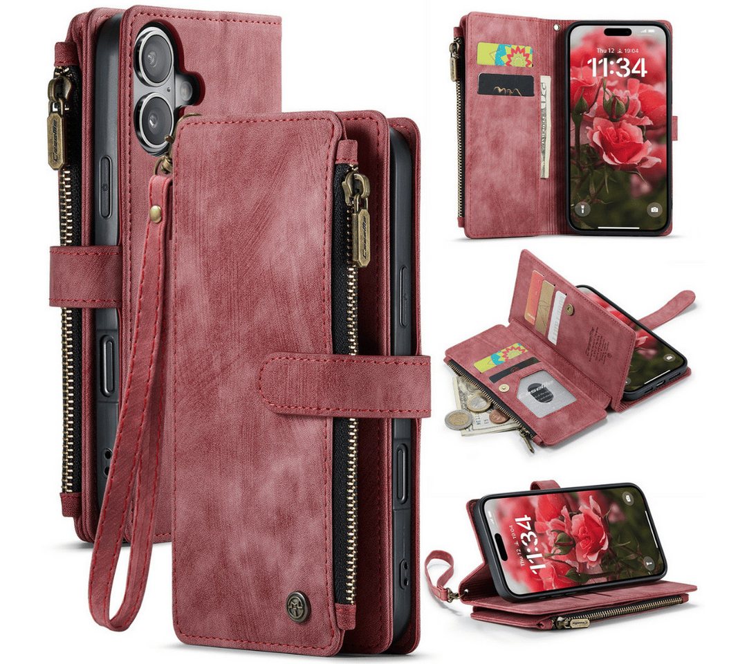 SmartUP Smartphone-Hülle für iPhone 16 Plus Klapphülle Fliphülle Tasche Case Cover Geldbörse 6,7 Zoll, Integrierte Standfunktion, integrierte Geldbörse von SmartUP
