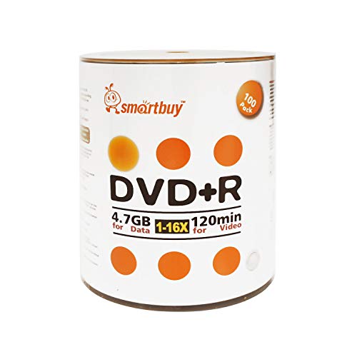 Smart 100 Paket kaufen, DVD + R 4,7 GB 16 x Logo blanko Daten Video Film beschreibbare Disc, 100 Disc 100PK von Smartbuy