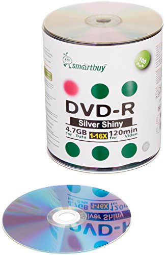 Smart 100 Paket kaufen, DVD-R 4,7 GB 16 x Glänzend Silber blanko Daten Video Film beschreibbare Medien Scheibe, 100 Scheibe 100PK von Smartbuy