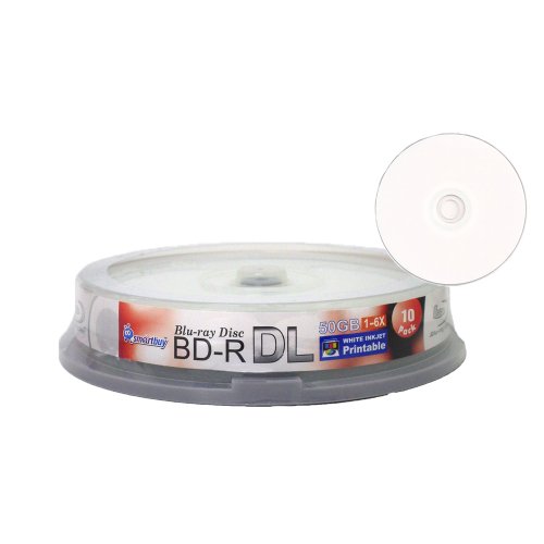 Smart Buy 10 Stück Bd-r Dl bedruckbare weiße Inkjet 50 GB 6 x Blu-ray doppellagige beschreibbare Disc blanko Daten Video Medien 10 Discs Spindel von Smartbuy