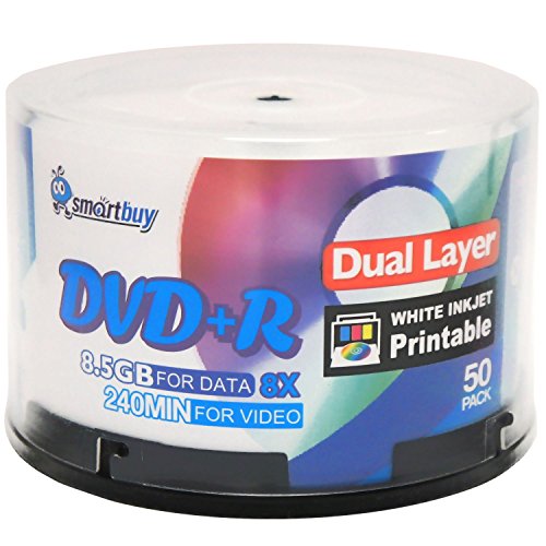 Smart Buy 50 Stück DVD+R DL 8,5 GB 8X DVD Plus R Doppelschicht, bedruckbar, Weiß, Tintenstrahldrucker, blanko, Datenspeichermedien, 50 Discs Spindel von Smartbuy
