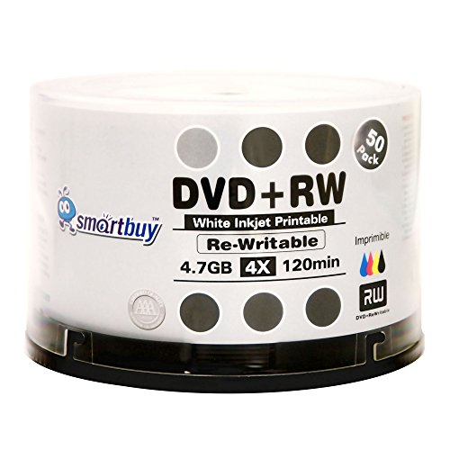 Smartbuy DVD- und RW-Rohlinge, 4 x 4,7 GB, 120 Minuten, Weiß, bedruckbar, wiederbeschreibbar, 50 Stück von Smartbuy