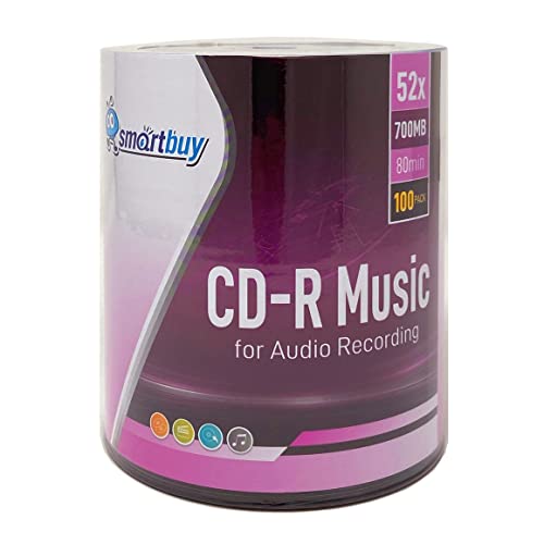 Smartbuy Digital Audio CD-R-Musik 52 x 700 MB/80 Min Markenlogo blanko, 100 Stück von Smartbuy