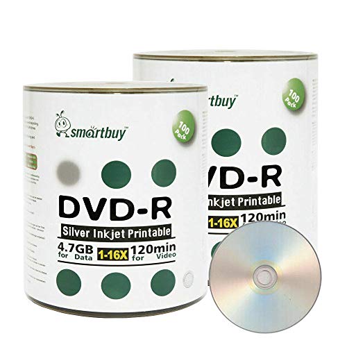 smartbuy 200-disc 4.7 GB/120Min 16 x DVD-R Silber Inkjet Hub bedruckbar Blanko beschreibbare Medien Disc von Smartbuy
