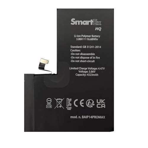 Smartex® Akku kompatibel mit iPhone 14 Pro Max | Kapazität 4323 mAh | Ersatzakku ohne Ladezyklen von Smartex