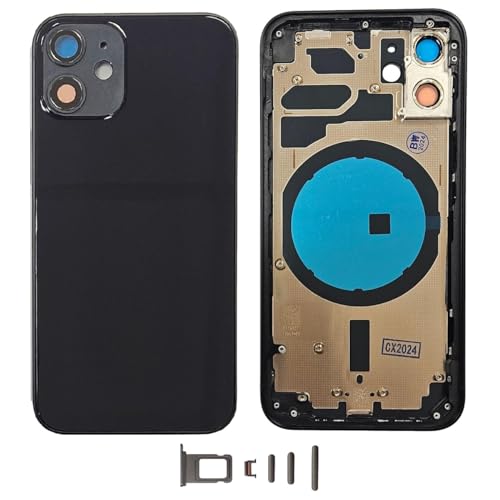 Smartex® Backcover aus Glas + Rahmen kompatibel mit iPhone 12 Mini|Rückseite Cover + Frame (Schwarz) von Smartex