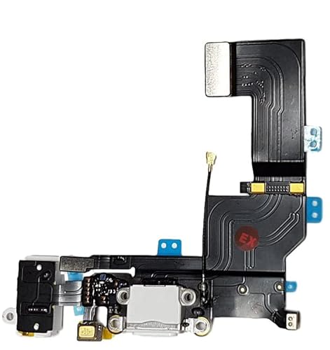 Smartex® Ladebuchse mit Flex Kabel kompatibel mit iPhone 5S Weiß – Dock Connector mit integrierten Mikrofon, Homebutton, Lautsprecher Anschluss von Smartex