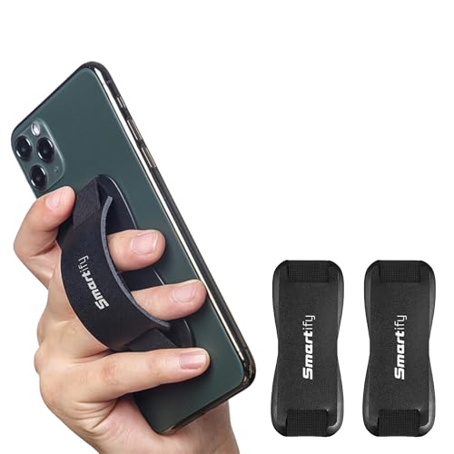 Smartify Handy Fingerhalterung Leder - Fingerhalterung Handy Zweier-Set - Handy Halterung flexibel und zusammenklappbar - Handy Halter Hand für Rückseite - Fingerhalter Handy für iPhone und universal von Smartify