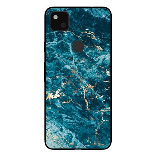 Hülle passend für Smartphonica Handyhülle für Google Pixel 4A mit Marmor Druck - TPU Back Cover Case Marble Design - Blau Gold/Back Cover von Smartphonica