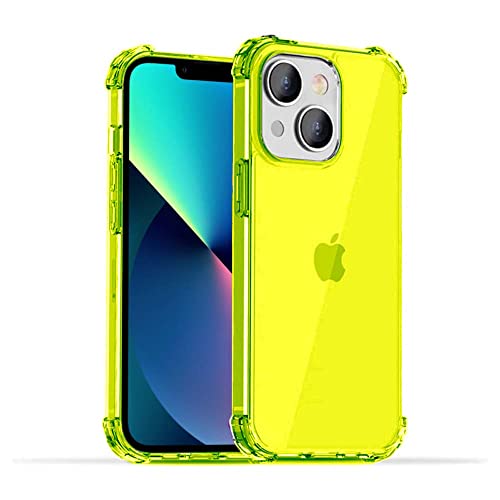 Hülle passend für Smartphonica iPhone 13 transparent stoßfest Silikon Schutzhülle mit Stoßstange - Neon Gelb/Back Cover von Smartphonica