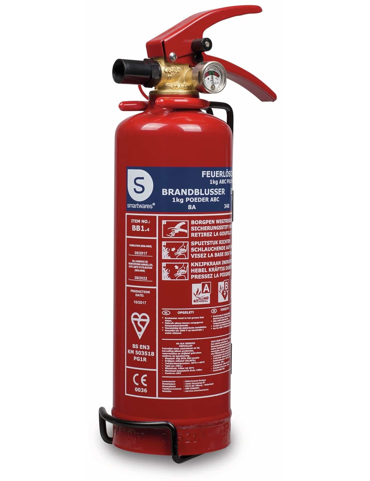 Feuerlöscher, Pulver, 1 kg, Brandklasse 8A, 34B,C Feuerlöscher, Pulver, 1 kg, Brandklasse 8A, 34B,C von Smartwares Europe