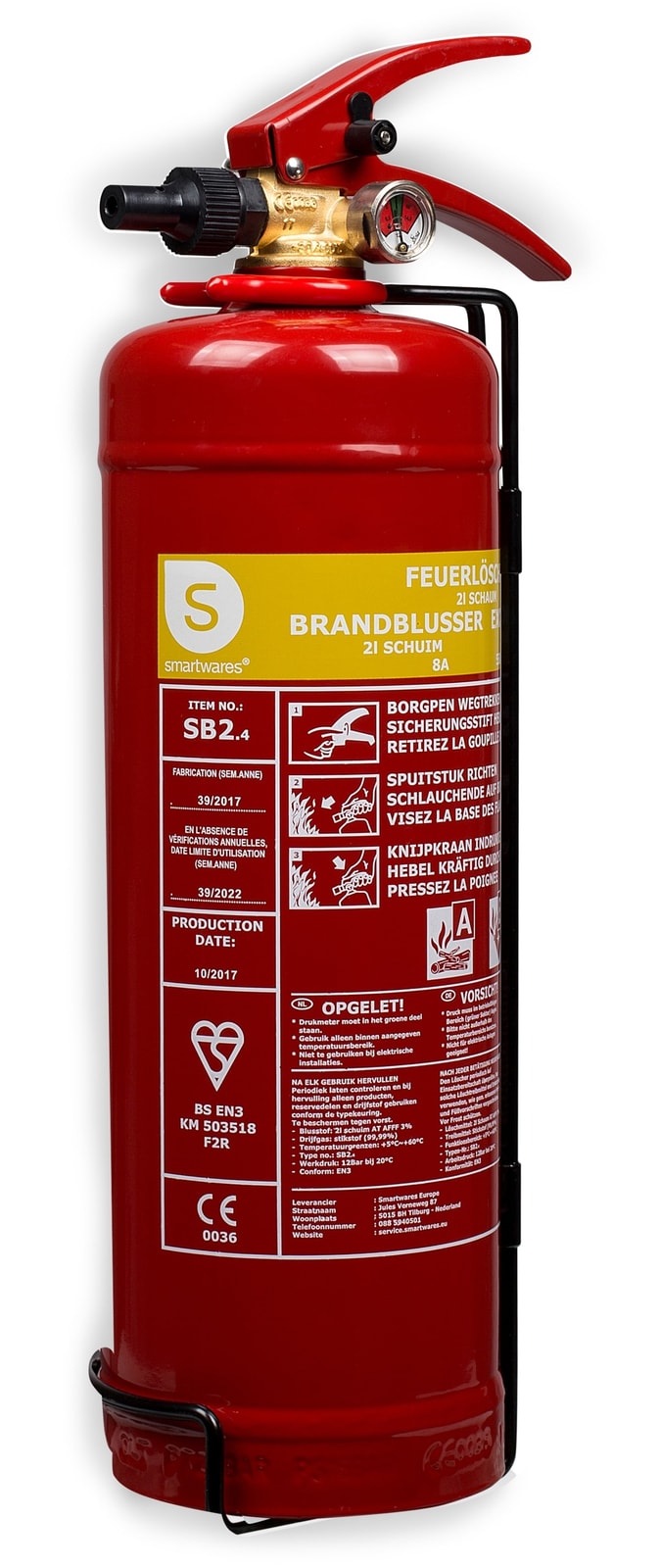 SMARTWARES Feuerlöscher, Schaum, 2 L, Brandklasse 8A, 55B von Smartwares