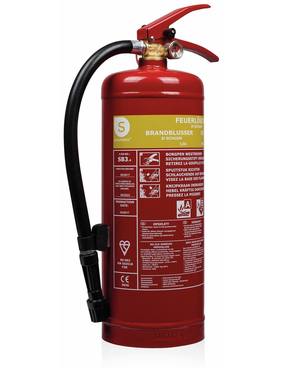 SMARTWARES Feuerlöscher, Schaum, 3 L, Brandklasse 13A, 70B SMARTWARES Feuerlöscher, Schaum, 3 L, Brandklasse 13A, 70B von Smartwares