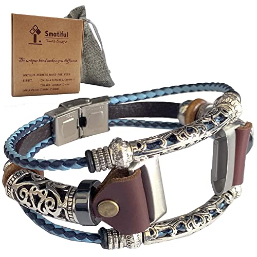 Smatiful Charge 5 Stylish Straps for Kids, Tibetan Silver Pattern Parts (not Real Silver Jewelry),Adjustable Accessories Cord Wrist Band for Fitbit Charge 5 Stylish Heart Pedometer,TwistBlue von Smatiful