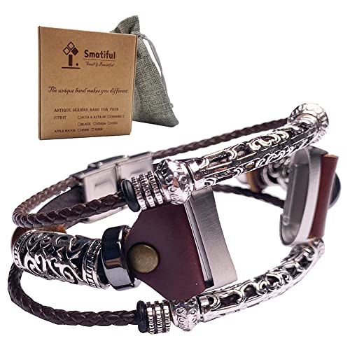 Smatiful Charge 5 Stylish Straps with Box Pack for Youth Women, Clasp Metal Link,Adjustable Replacement Leather Sport strap Wrist Strap for Fitbit Charge 5 Stylish Heart Rate Monitor, Grey Cofee Brown von Smatiful