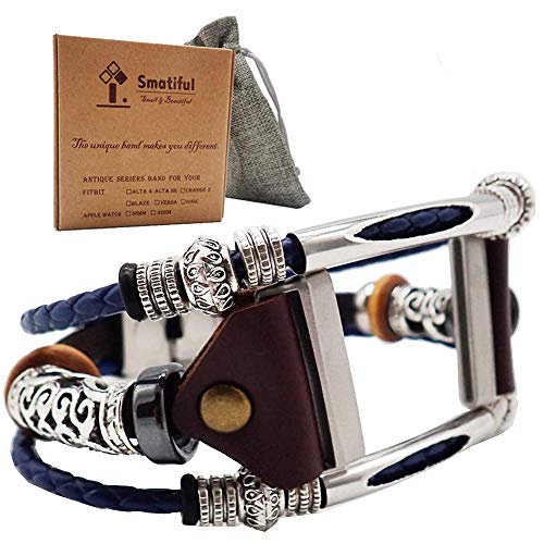 Smatiful Uhr Armband Zubehör für Damen und Herren, Verstellbar Leder Ersatz Sport Watch Band for Fitbit Versa & Lite, Dunkel Blau von Smatiful