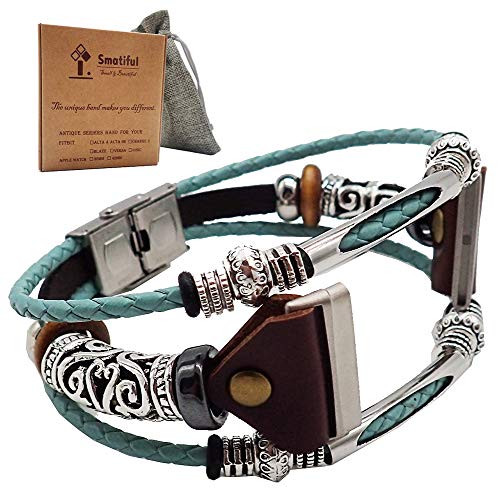 Smatiful Versa 3 Jewellery Wristbands for Femme Women, Adjustable Replacement Sport Leather Strap for Fitbit Sense & Versa 3 Montre, Teal Green Aqua von Smatiful