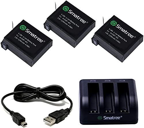 Smatree 1290mAh Ersatzakku (3er-Pack), 3-Kanal-Ladegerät mit USB-Kabel für Gopro Hero 4-Kamera… von Smatree