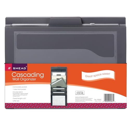 Smead Kaskadierender Wand-Organizer, 6 Taschen, Briefgröße, grau/neutrale Taschen (92061) von Smead