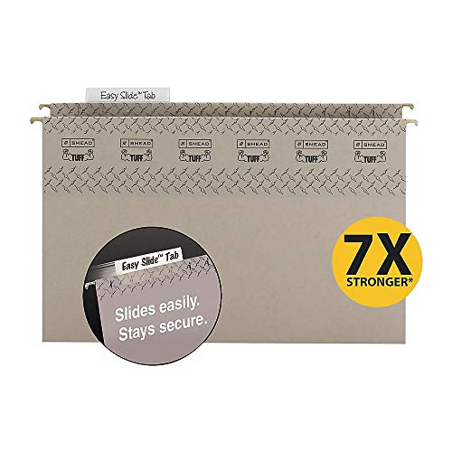 Smead TUFF 64340 Hängemappe mit extra Kapazität, 5,1 cm Erweiterung, 1/3-schneidende einfache Schieberasche, legale Größe, stahlgrau, 18 Stück pro Box von Smead