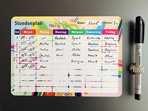 SMILEYBOARD Set bestehend aus magnetischen & abwischbaren Stundenplan, Stiftehalter und Stift - für die Schule von Smileyboard