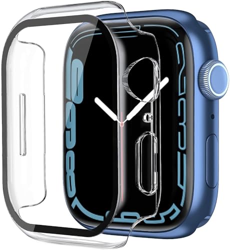 Smiling 2 x Schutzhülle aus gehärtetem Glas, kompatibel mit Apple Watch Serie 7, 41 mm, harte PC-Hülle, ultradünne Stoßfänger, insgesamt Schutzhülle, transparent von Smiling