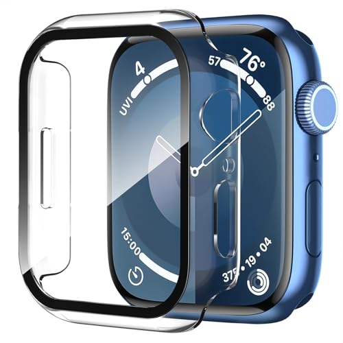 Smiling 2 x Schutzhülle aus gehärtetem Glas, kompatibel mit Apple Watch Serie 9/8/7 41mm, Harte PC-Hülle, ultradünne Stoßfänger, insgesamt Schutzhülle, transparent von Smiling