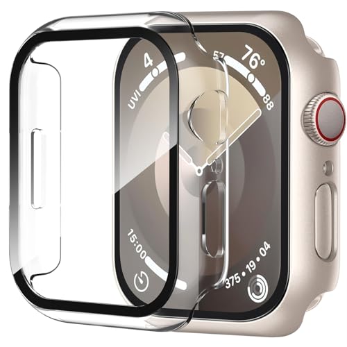 Smiling 2 x Schutzhülle aus gehärtetem Glas, kompatibel mit Apple Watch Serie 9/8/7, 41 mm, harte PC-Hülle, Gesamtschutzhülle – 1 Sternenlicht + 1 Transparent von Smiling
