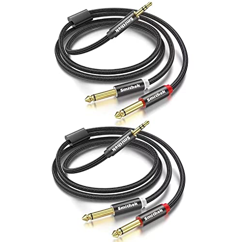 Smithok 2 Stück 3,5 mm TRS auf Dual 6,35 mm Stereo-Kabel 1/8 TRS auf Dual 6,35 mm 1/4 TS Mono Y Splitter Audiokabel Adapter für Smartphone, Mixer, PC, CD-Player, Lautsprecher und Heim-Stereo-Systeme von Smithok