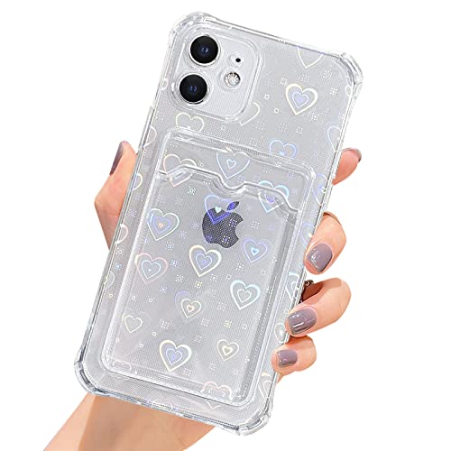 SmoBea Holographic Schutzhülle für iPhone 11, Holographic Laser Glitter Bling Herz Card Holder Soft & Flexibel TPU Stoßfest Cover für Frauen Mädchen Schutzhülle Herz (Herz/transparent) von SmoBea