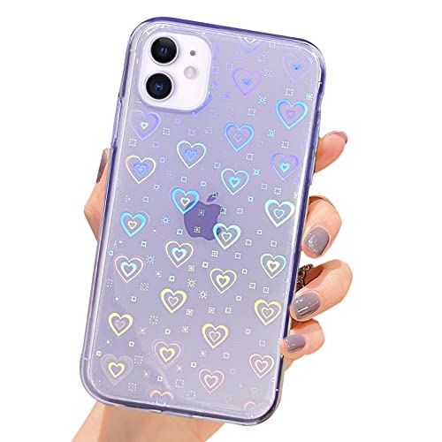 SmoBea Schutzhülle für iPhone 11, Motiv Liebesherz, Laser, holografisch, mit transparenten Pailletten, weiches TPU und Hartschale, dünn, modisch, für Mädchen/Frauen (Violett) von SmoBea