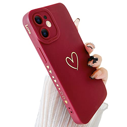 SmoBea Kompatibel mit iPhone 11 Hülle, niedliche Goldfarbene Herzmuster Handyhülle für Frauen Mädchen mit seitlichem kleinem Liebesmuster Silikon Schutzhülle stoßfest (rot) von SmoBea