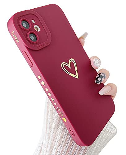 SmoBea Kompatibel mit iPhone 11 Hülle Luxus Gold Herzmuster Weiches flüssiges Silikon Stoßfeste Hülle für Frauen Mädchen Seite Niedlich plattiertes Herzmuster Slim Phone Case (Rot) von SmoBea