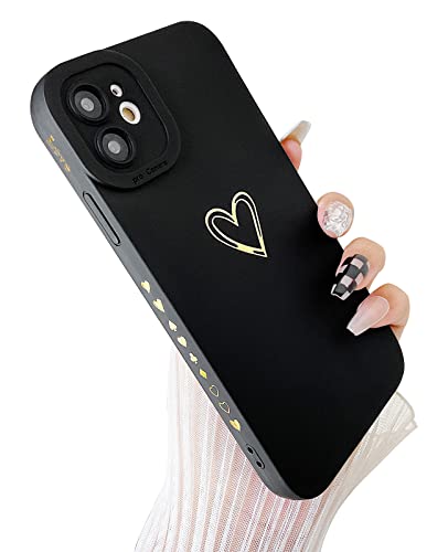 SmoBea Kompatibel mit iPhone 11 Hülle Luxus Gold Herzmuster Weiches flüssiges Silikon Stoßfeste Hülle für Frauen Mädchen Seite Niedlich plattiertes Herzmuster Slim Phone Case (Schwarz) von SmoBea