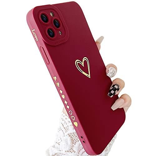SmoBea Kompatibel mit iPhone 11 Pro Hülle, niedliche Goldfarbene Herzmuster Handyhülle für Frauen Mädchen mit seitlichem kleinem Liebesmuster Silikon Schutzhülle stoßfest (rot) von SmoBea