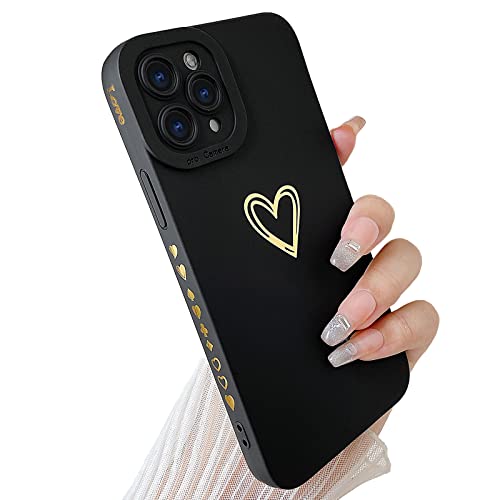 SmoBea Kompatibel mit iPhone 11 Pro Hülle, niedliche Goldfarbene Herzmuster Handyhülle für Frauen Mädchen mit seitlichem kleinem Liebesmuster Silikon Schutzhülle stoßfest (schwarz) von SmoBea