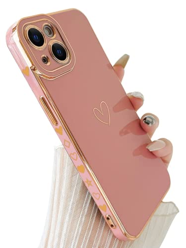 SmoBea Kompatibel mit iPhone 13 Hülle,Herzmuster Süße Mädchen für Frauen Überzug Hülle,Weiche TPU Vollständige Kamera Stoßfeste Schutzhülle für iPhone 13 6,7 Zoll (Pink) von SmoBea