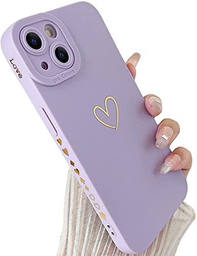 SmoBea Kompatibel mit iPhone 13 Mini Hülle, niedliche Goldfarbene Herzmuster Handyhülle für Frauen Mädchen mit seitlich kleinem Liebesmuster Silikon Schutzhülle stoßfest (lila) von SmoBea