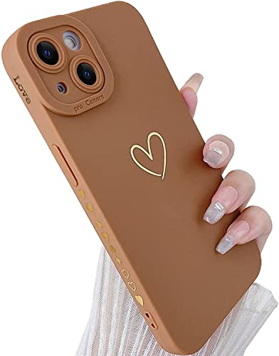 SmoBea Kompatibel mit iPhone 13 Mini Hülle, niedliche goldene Herzmuster-Telefonhülle für Frauen Mädchen mit seitlichem kleinem Liebesmuster, Silikon-Schutzhülle, stoßfest, Braun von SmoBea